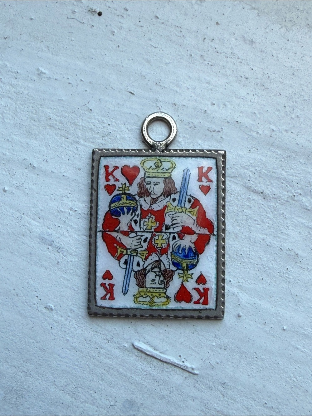 Antique French Silver + Enamel “King of Hearts” Charm